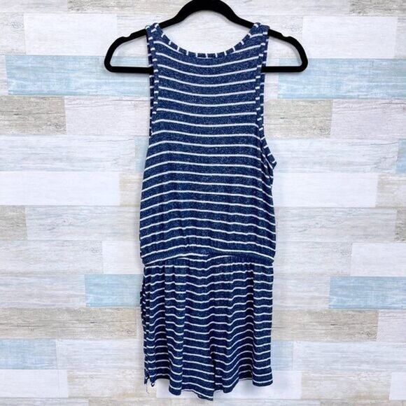 STARS ABOVE Soft Stretchy Hacci Knit Pajama Romper Blue White Striped Womens XS - Picture 3 of 5